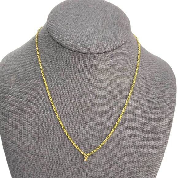 Delicate Gold Tone Blue Stone Charm Necklace - Picture 1 of 6